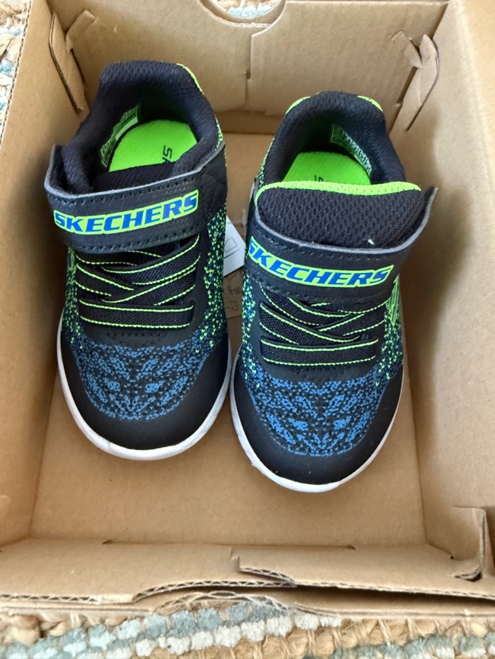 Skechers Kids Black, Blue & Neon Green Velcro Sneakers